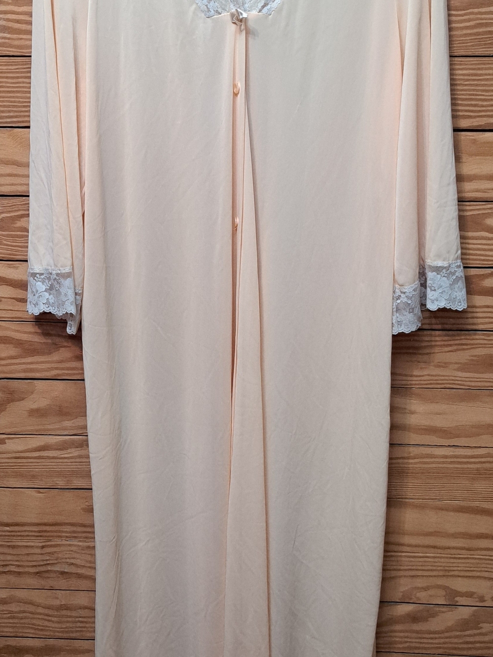 Women's Vintage Shadowline Peach Lace-Trim Peignoir Robe Sz L  60s 70s